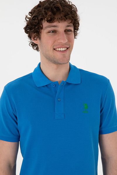 U.S. Polo Assn. تي شيرت رجالي ذو قصة ضيقة وياقة بولو كوبالت أساسي 50298041-VR077