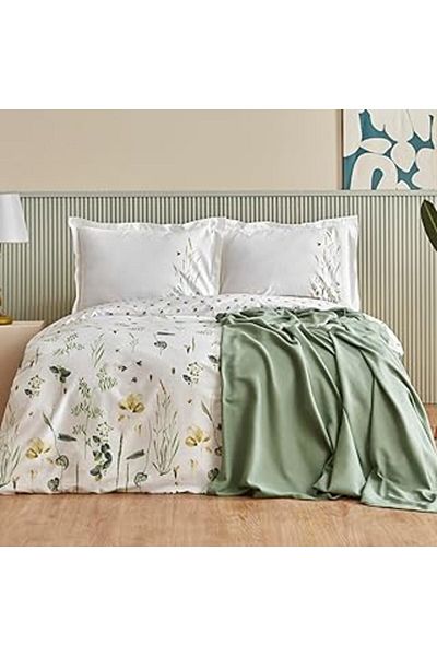 Hepta Collection طقم غطاء لحاف مزدوج من Karaca Home مصنوع من القطن بنسبة 100% باللون الأبيض