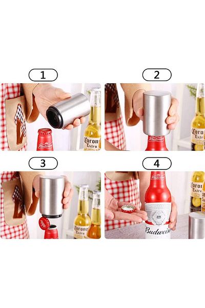 COOYA Auto Bottle Opener, Magnetic Automatic Beer Cap Remover, Stainless Steel Push Down Beer Opener