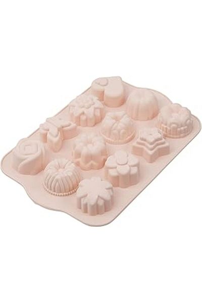 Hepta Collection 12-Piece Mixed Cake Mold - Pink, Non-Stick and Flexible Silicone, Easy to Release