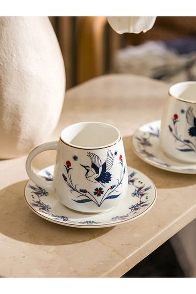LC Waikiki Lcw Home Blue Printed 2-Person Porcelain Coffee Cup Set