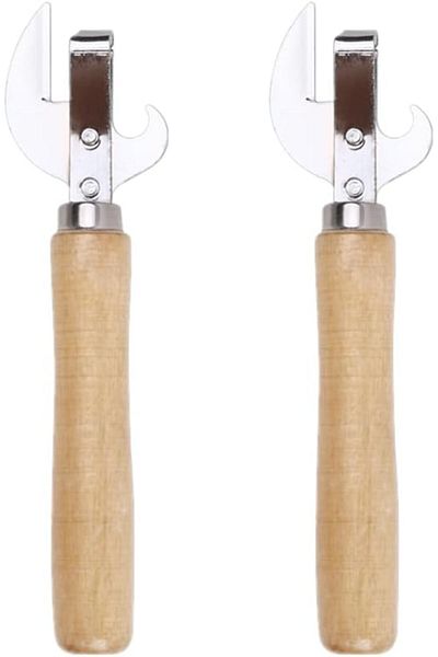 COOYA 2 PCS Hand Can Opener, Vintage Manual Wooden Handle Bottle Opener for Restaurant Home Camping