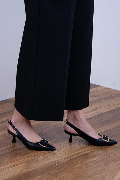 sovrana Black Detailed Heeled Shoe Buckle