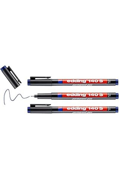 Mu Art Edding 140 S Permanent Marker, Acetate Pen, Blue, Set of 3, 0.3 mm Round Tip
