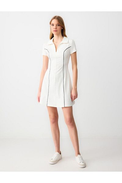 Jimmy Key White Slim Fit Polo Neck Knitted Dress