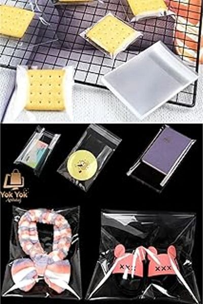 MERT AMBALAJ Transparent Gelatin with Shiny Band - Cookie Accessory Bag (10X15CM) 50 Pieces