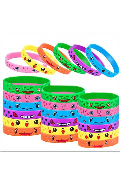 Miniso 12pcs 12pcs Pokemon Bracelet Anime Action Figures Pikachu Charmander Children Cartoon Silicone Wrist