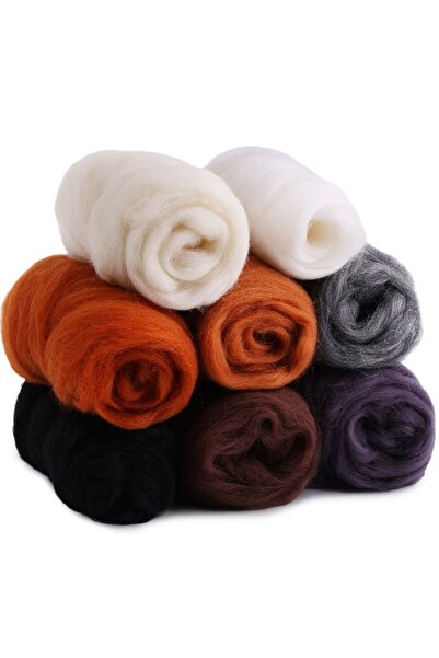 Choice4 مجموعة صوف بني 80 غرام، صوف للتلبيد بالإبرة، 8 ألوان ، صوف خام للتلبي...