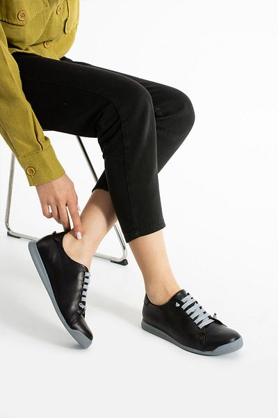 Getcho Hand Women's Genuine Leather Black Gray Casual Shoes