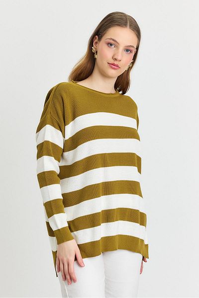Rays 5380 Crew Neck Striped Sweater Oil Green