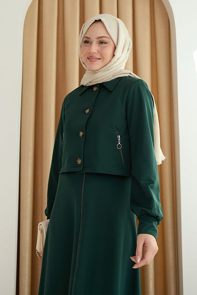 InStyle Zipper Pocket Bolero Skirt Emerald Green Suit