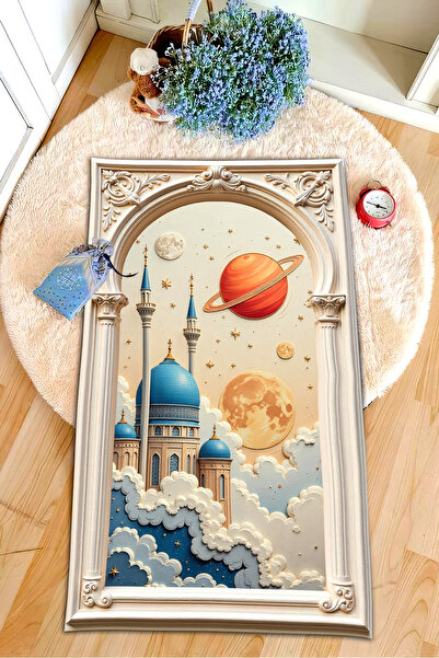 DEKOMOD قاعدة مطبوعة رقمية مضادة للانزلاق بتصميم الذكاء الاصطناعي سجادة صلاة تعليمية للأطفال الصغار مقاس 60 × 100