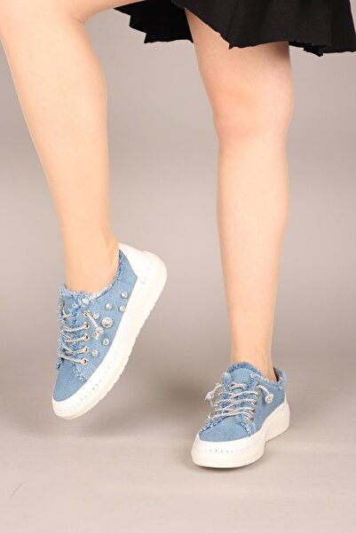 Birikon GUSTA Taş Bağcıklı Taş Detaylı Sneakers KOT MAVİ