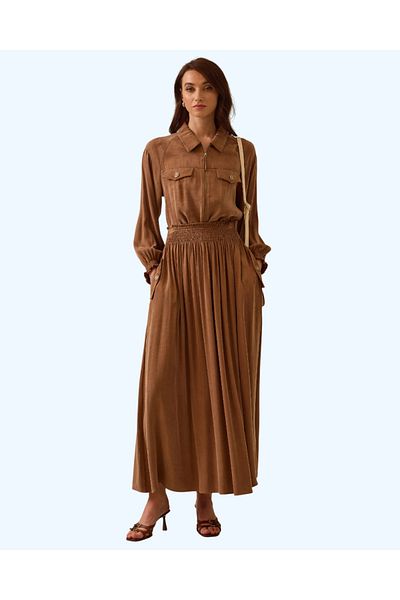 SEÇİL Belt Shirred Pocket Long Skirt
