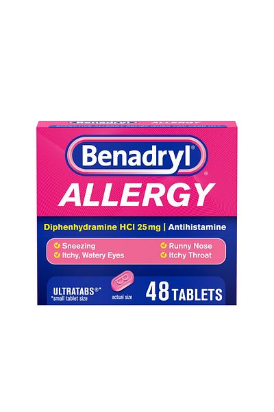 benadryl Ultratabs Antihistamine, 25 mg Diphenhydramine HCl, 48 ct, Allergy & Cold Relief