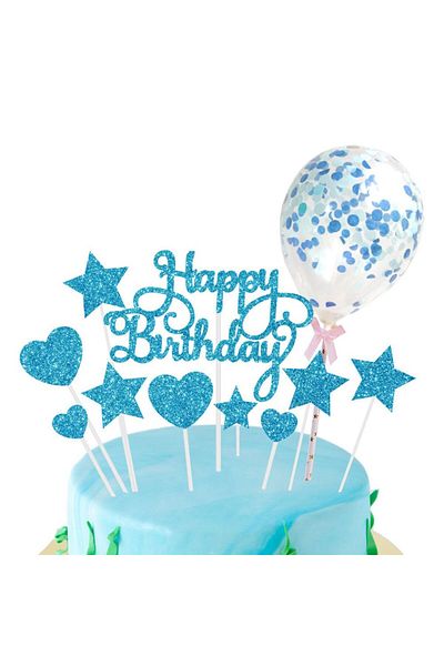 Choice1 blue DIY Dessert Decor Confetti Balloon Cake Insert Cake Topper Cupcake Flag Happy Birthday