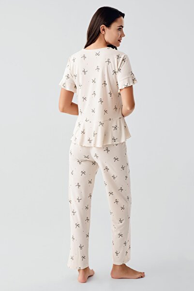 Artış Set de pijamale flexibile, cu mâneci scurte, cu modele de fundă