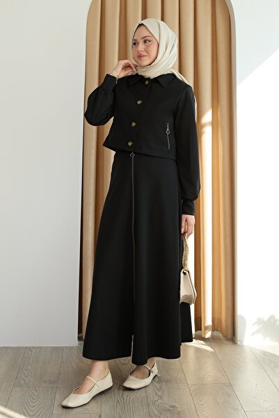InStyle Чорний костюм з кишенями на блискавці та спідницею болеро