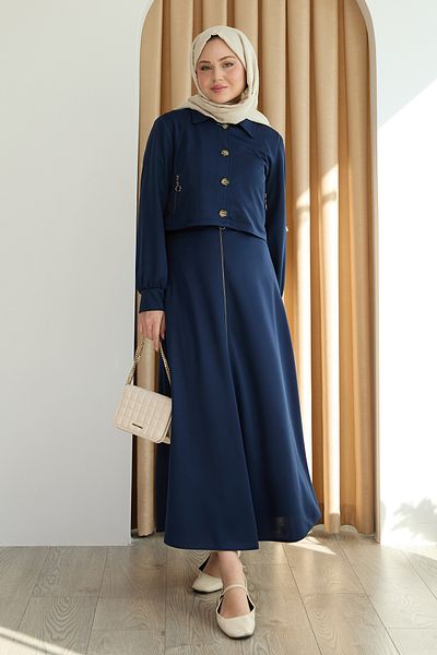 InStyle Navy Blue Suit with Zipper Pocket Bolero Skirt