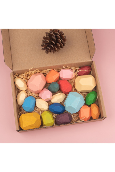 Choice1 21 قطعة من الصخور الخشبية للفرز والتكديس والأحجار، ألعاب تعليمية للأط...