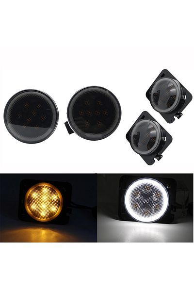 Choice Set With Halo Led Front Turn Signal Light For Jeep Wrangler Jk 2007-2017 Yellow Amber Light Fender