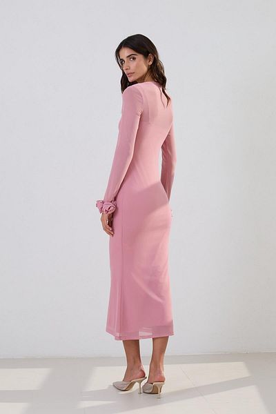 Setre Pink Sheer and Sleeve Detailed Midi Length Dress