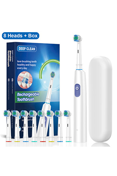 Choice4 فرشاة أسنان كهربائية دوارة قابلة لإعادة الشحن، بيضاء اللون، 8 رؤوس، ف...