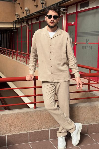 inpool Muslin Woven, Summer&Spring, 100% Cotton, Oversize Shirt-Pants Set G11-295
