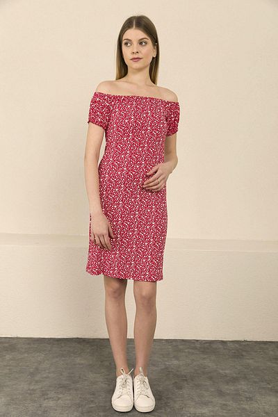 ŞİMAL Rochie de damă cu mânecă cu guler elastic cu imprimeu floral 240005   -