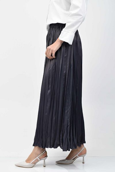 birizmoda Fusta gri din satin cu talie elastică
