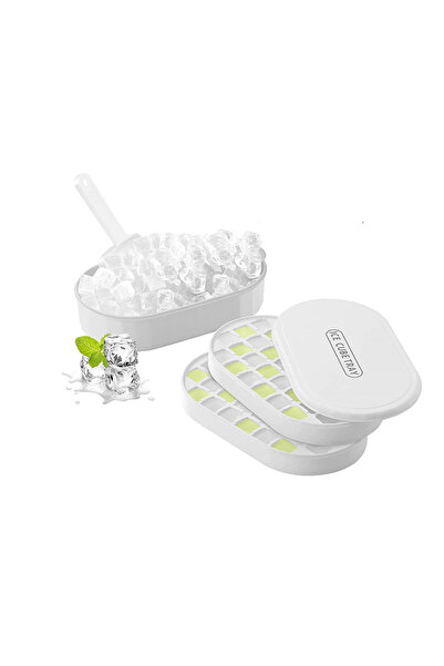 Choice1 Ivory Double Layer Ice Cube Tray with Lid and Case - Stackable, Makes...