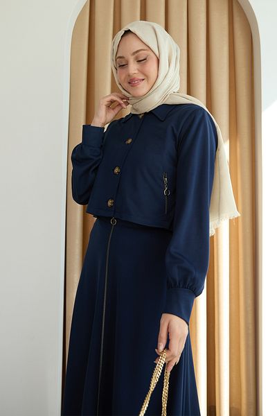 InStyle Navy Blue Suit with Zipper Pocket Bolero Skirt