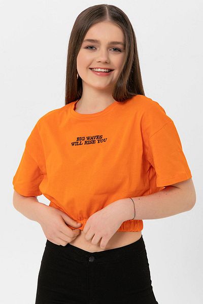 ŞİMAL Tricou scurt cu decolteu - Detaliu cu text și cauciuc, pentru femei, 240008