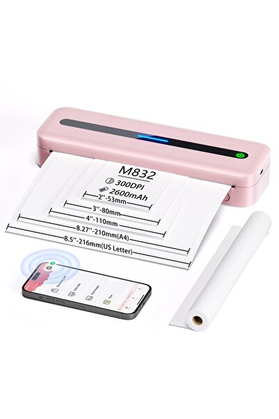 Choice1 Pink Printer Set New A4 Portable Printer Wireless M832 for Travel Work Home Inkless Thermal 300DPI U