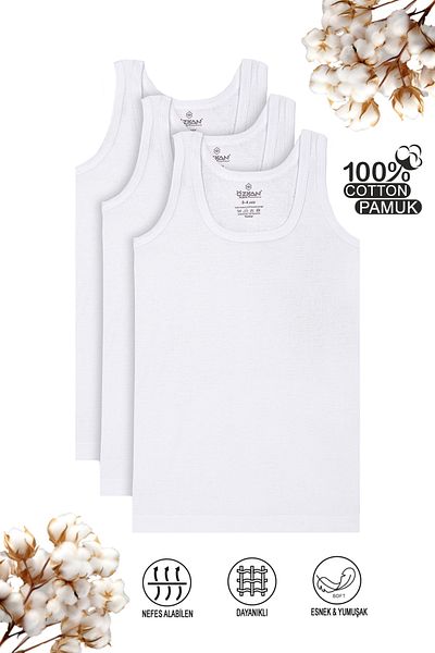 ÖZKAN underwear Özkan 0801 مجموعة من 3 قميص داخلي للأولاد 100% قطن مضلع مرن ومريح