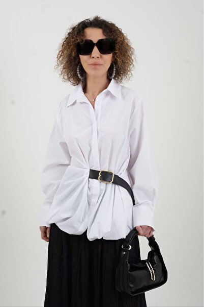 Zelish My Sister Λευκό πουκάμισο με λεπτομέρεια ζώνης