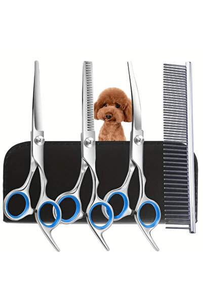 choice2 Blue Dog Grooming Scissors Kit Professional Pet Cleaning And Grooming Tool Set- Safety Round Tip Sta