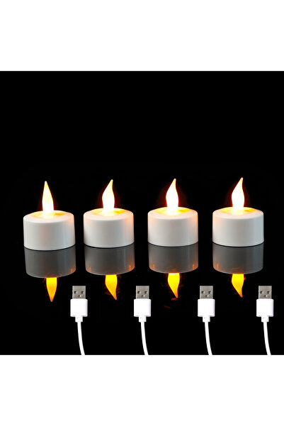 Choice3 4 قطع من شموع LED صفراء بإضاءة 1/2/3/4 قطع مع شحن USB، زينة زفاف بدون...