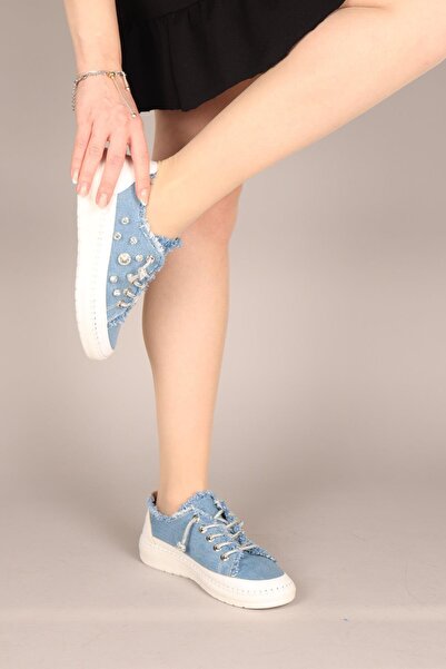 Birikon GUSTA Taş Bağcıklı Taş Detaylı Sneakers KOT MAVİ