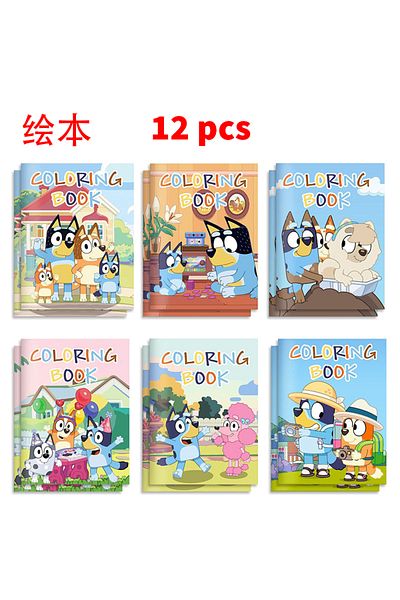 Choice 12PCS 6-12-24pcs Bluey Coloring Book Cartoon Animated Character Scenes DIY Color Graffiti Painting B