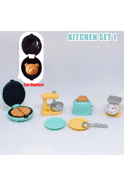 Choice مجموعة مطبخ 1 بيت دمية دب بسكويت 1/12 أثاث مصغر فرن محمصة خلاط إلكتروني