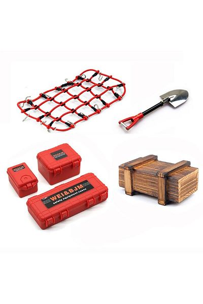 Choice Storage Box Red Universal 6PCS/Set Simulated Decoration Suitcase Luggage Net Shovel for TRX4 Defende