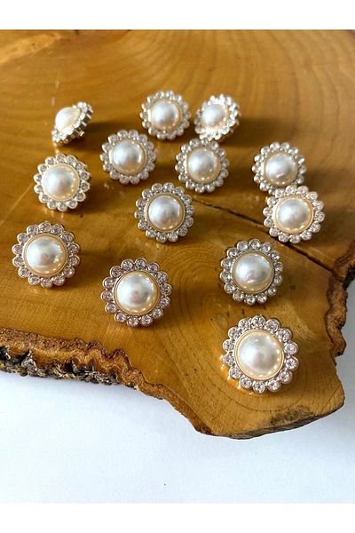 canan dizayn Special Stone 18 mm (28 Size) Golden Pearl Button (12Pcs)