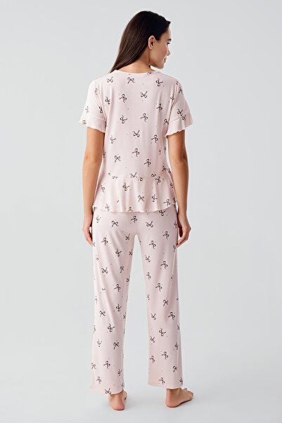 Artış Σετ κοντομάνικη εύκαμπτη παχύρρευστη πιτζάμες με μοτίβο φιόγκου