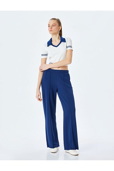 Koton Short Sleeve Polo Neck Ribbed Crop T-Shirt