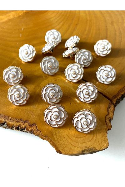 canan dizayn White Mined Gold Flower Button 18 mm (28 Size) 15 Pieces