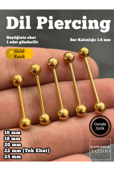 Karınca Piercing Altın Rengi Cerrahi Çelik Dil Piercing Alerji Yapmaz Tongue Bridge Nipple Yanak Genital Cheek Köprü