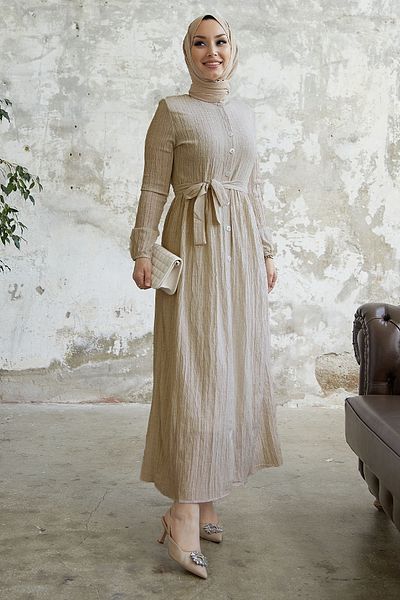 InStyle Lemina Belted Dress Ecru Color