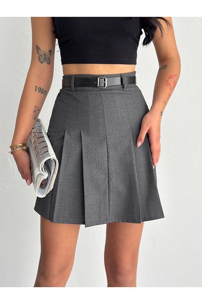 Zula Moda Women's Fabric Pleated Belted Mini Skirt