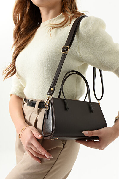 By Hakan Geantă de umăr maro marmură pentru femei Geantă de mână cu scut pentru computer